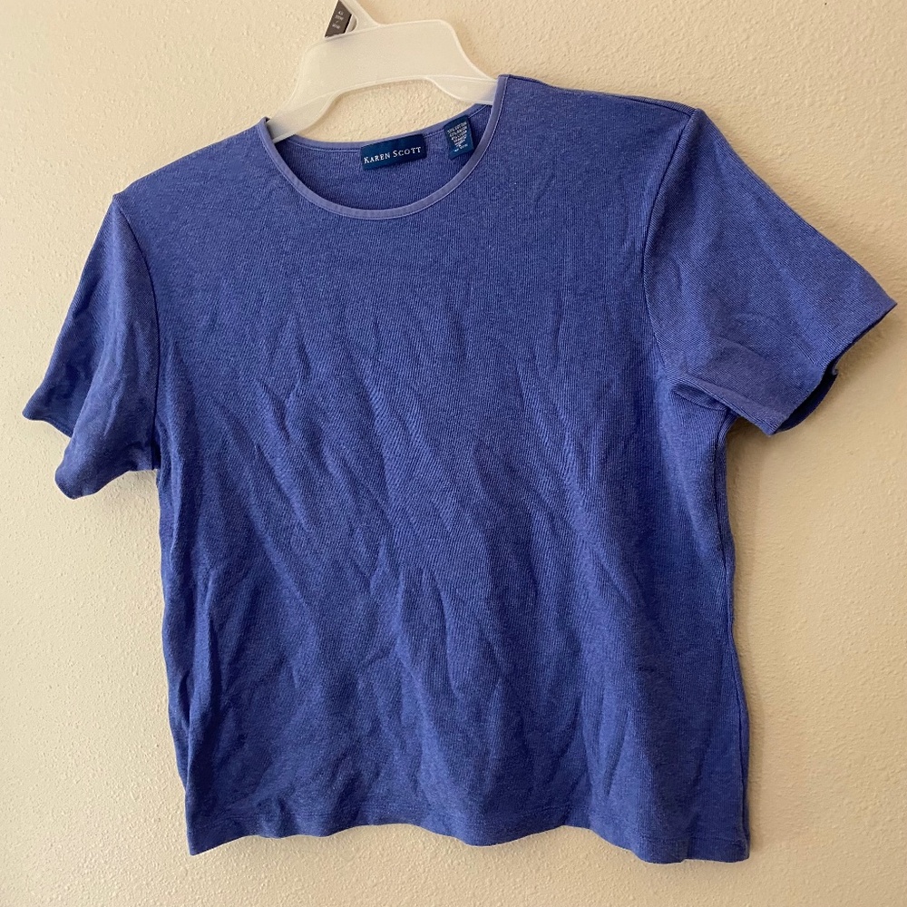 Kate Scott Cotton Blend Crew Neck Short Sleeve Shirt Large